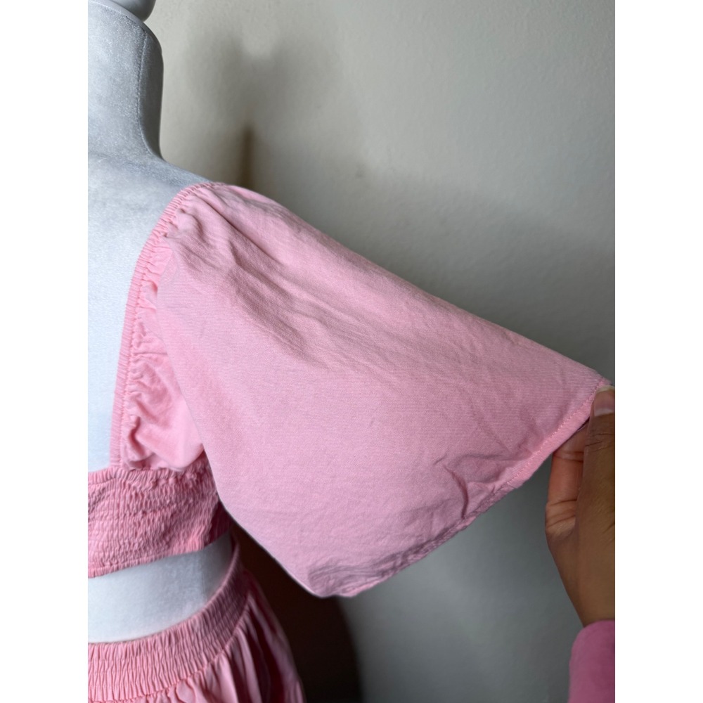 Senllen Pink Cutout Tiered Mini Dress Medium Cotton Summer Sun Dress Coquette‎ - Picture 11 of 12
